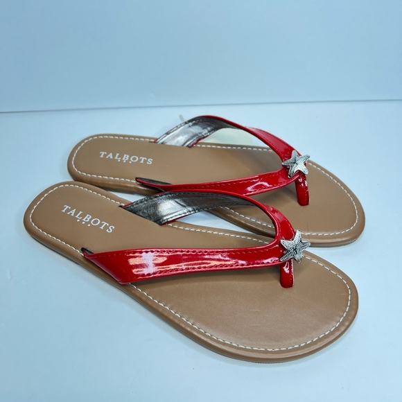 Talbots Womens Mari Red Patent Starfish Beach Theme Flip Flops Thongs Sz 9 NWT - Picture 2 of 8